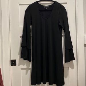 Karen Kane Tiered Bell Sleeve Black V-Neck Dress